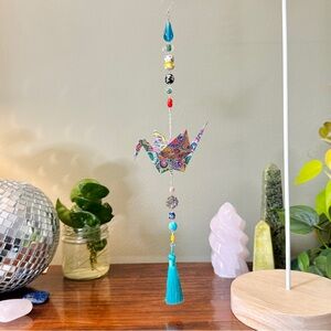 Hand Crafted Ornament #2297 - Large Origami Crane with Tassel